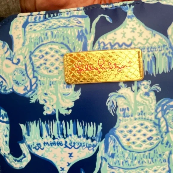 Lilly Pulitzer Chic Blue Elephant Pattern Nylon Tote Packable Travel Beach - Picture 8 of 12